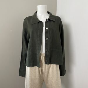 Studio Ease 20W Jacket Dark Olive 100% Linen Button Front Art to Wear
